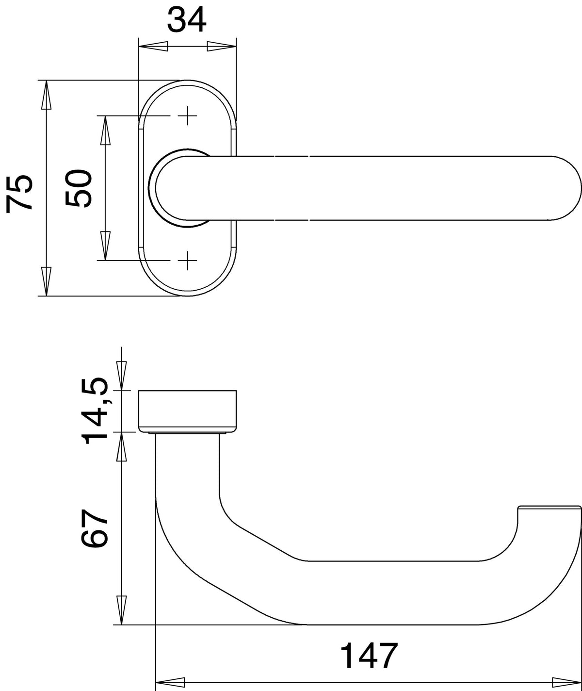 EDI Profiltürdrückerlochteil 1300/2033 Aluminium F12 oval 8 mm gekröpft