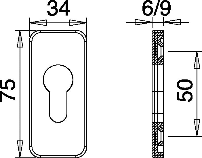 EDI Schlüsselrosette 0812/6003 Aluminium F1 kantig PZ 6 mm Schildstärke verdeckte Verschraubung