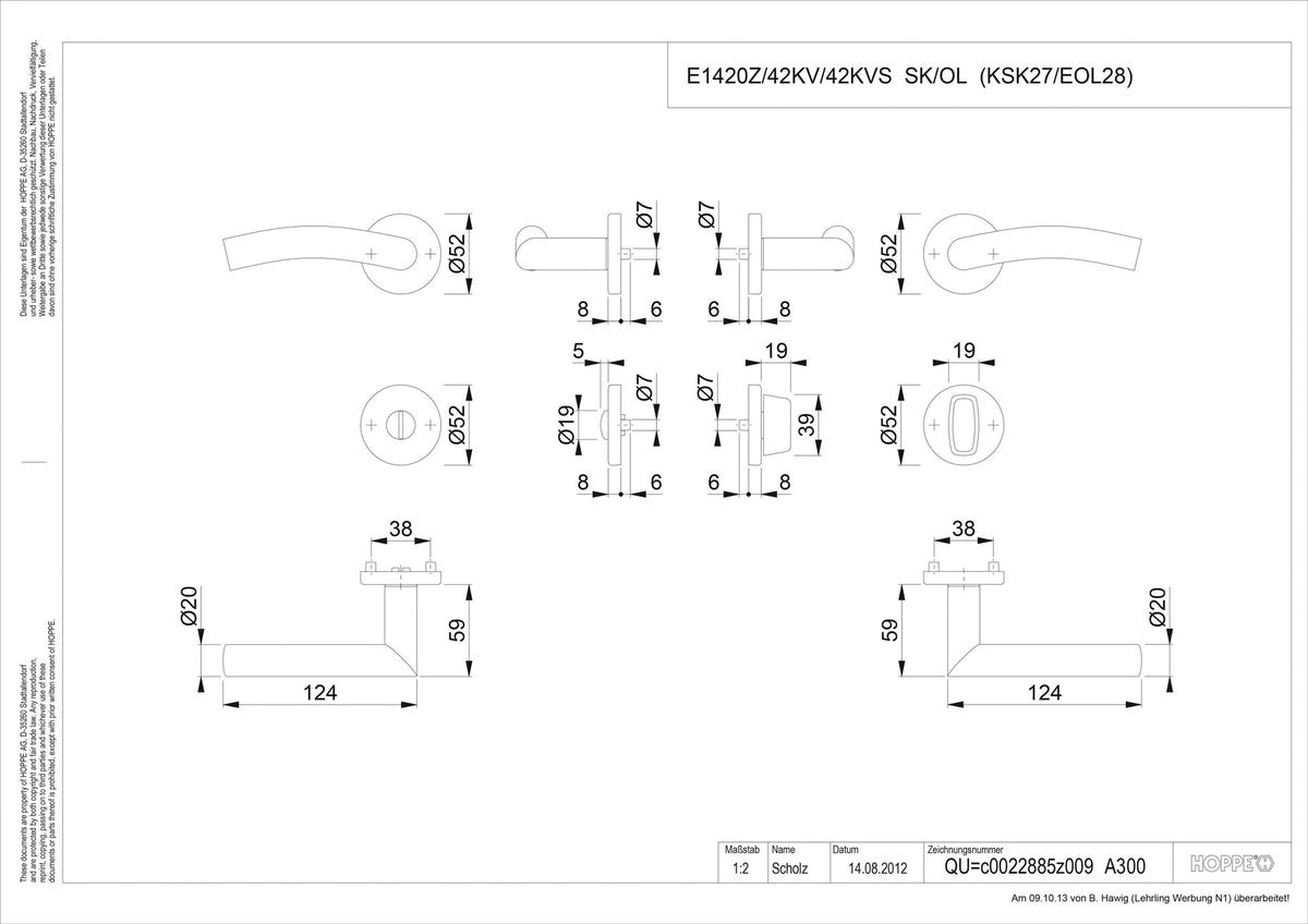 HOPPE Rosettengarnitur Antwerpen E1402Z/42KV/42KVS Edelstahl F69 rund DIN L/R