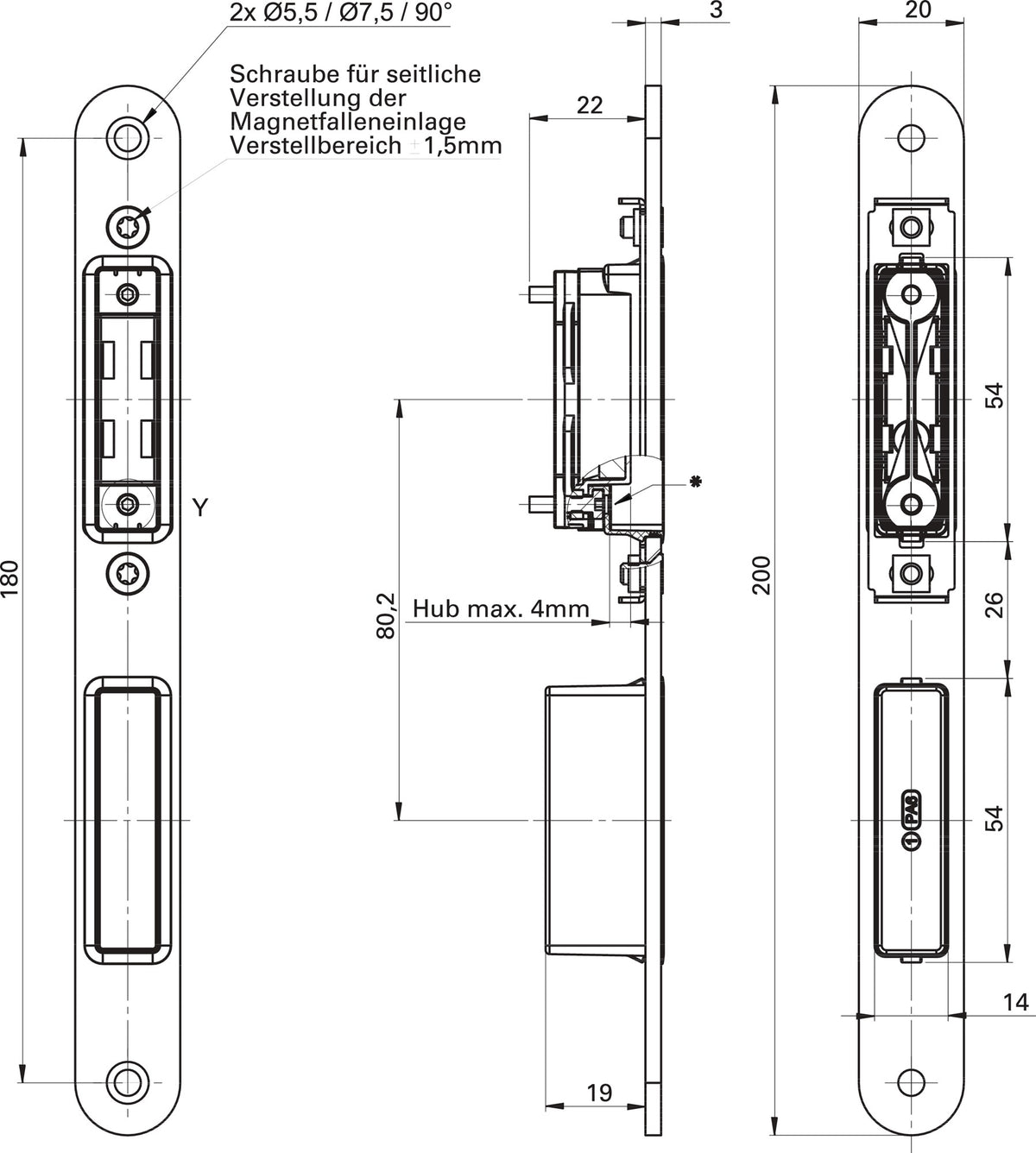 SSF Zimmertür-Einsteckschloss MG 50 SET – Edelstahl abgerundet, BB, 55/72/8 mm, DIN L/R