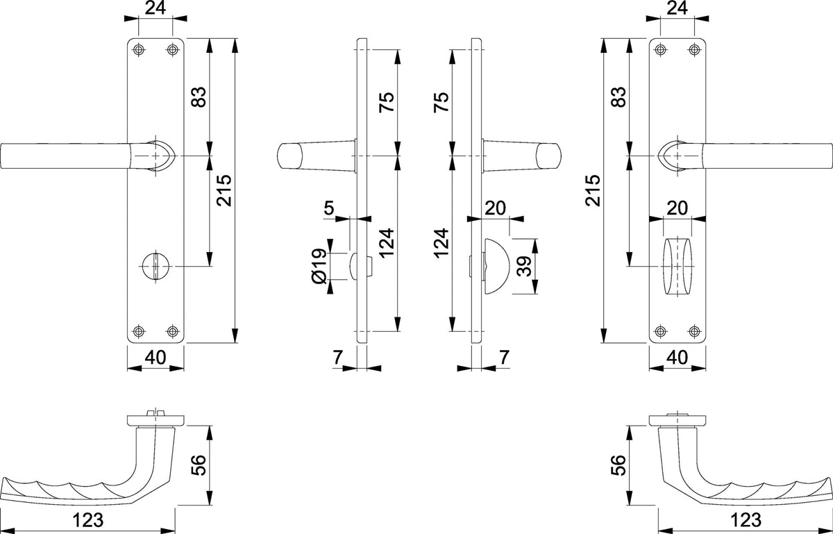 HOPPE Langschildgarnitur Birmingham 1117/202SP Aluminium F1 für Innentüren DIN L/R