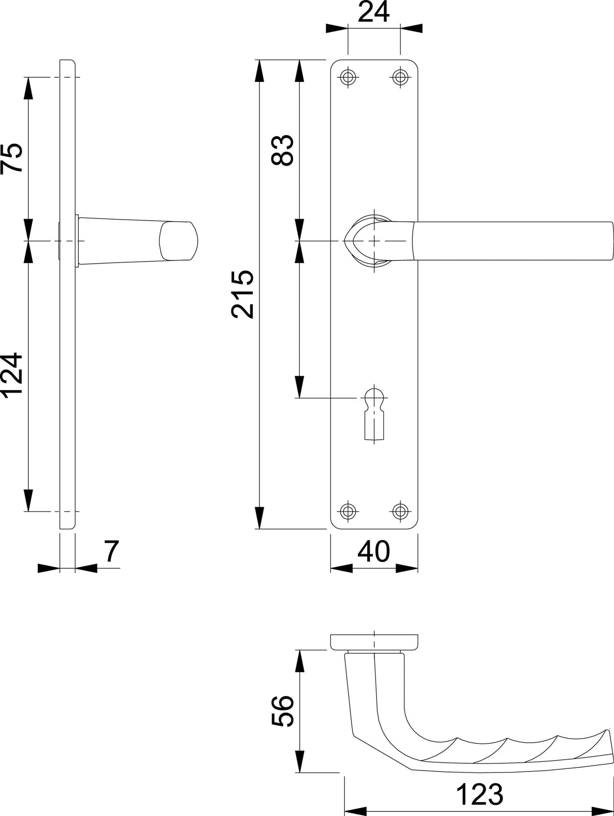 HOPPE Langschildgarnitur Birmingham 1117/202SP Aluminium F1 für Innentüren DIN L/R