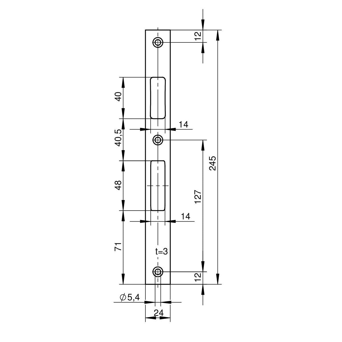 WILKA Flachschließblech für Rohrrahmentüren Edelstahl matt gebürstet 24 x 243 mm
