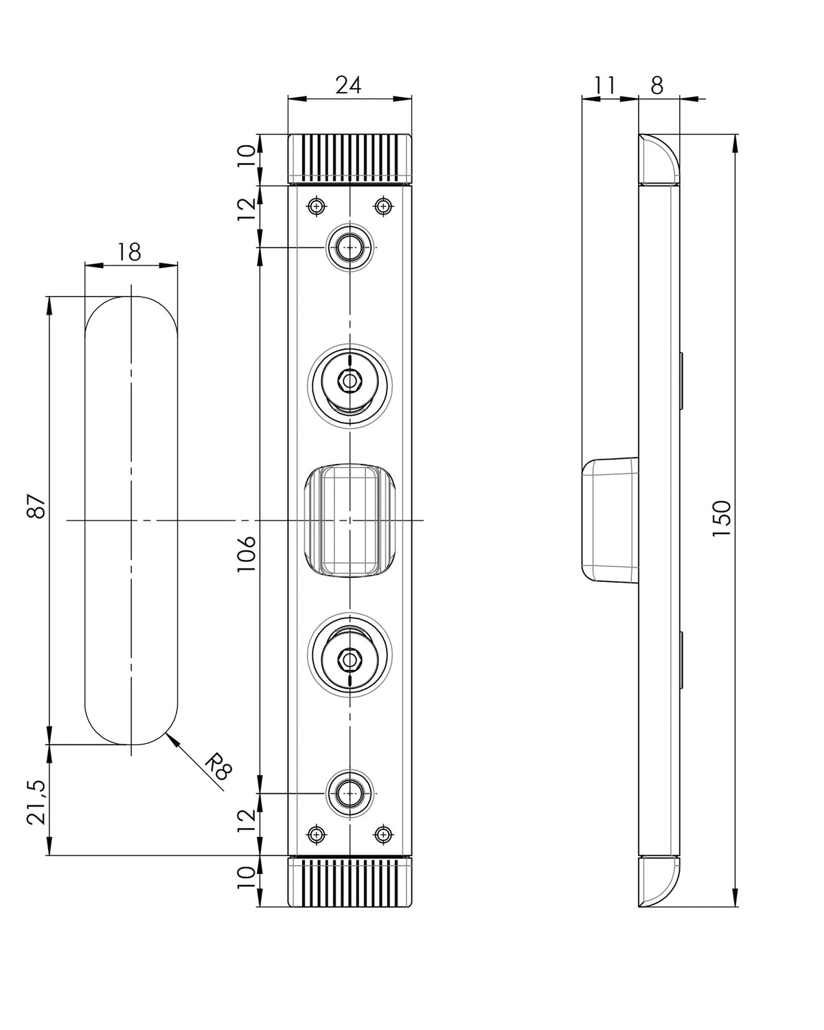 FUHR Schließteil 59076 Bolzenriegel U-Stulp 24x8 mm links/rechts silberfarbig für Holzfenster und -türen