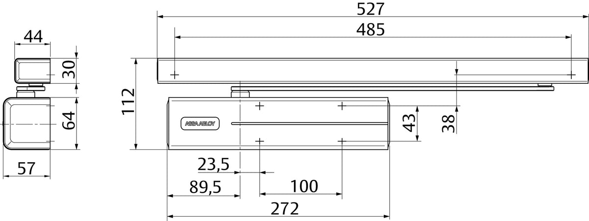 ASSA ABLOY Gleitschiene G-E elektromechanisch für DC 700, silber, bis 1400 mm