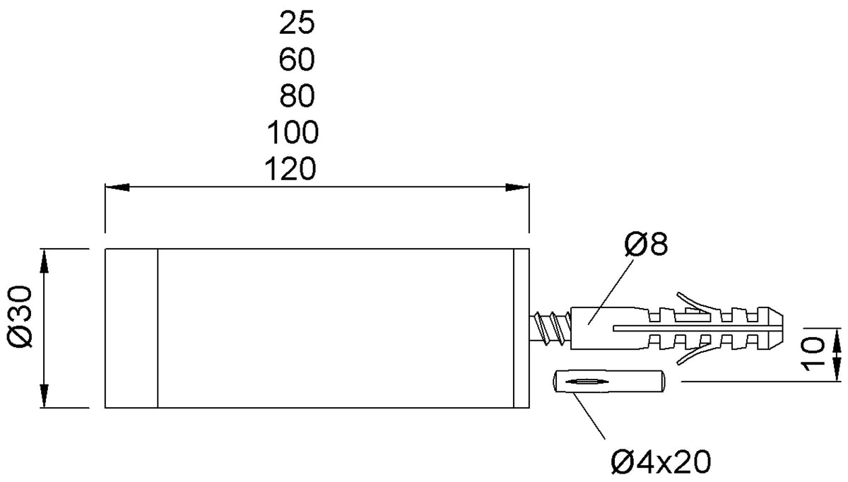 KWS Wandtürpuffer 2070 Aluminium silberfarbig eloxiert Länge 60 mm mit Gummipuffer