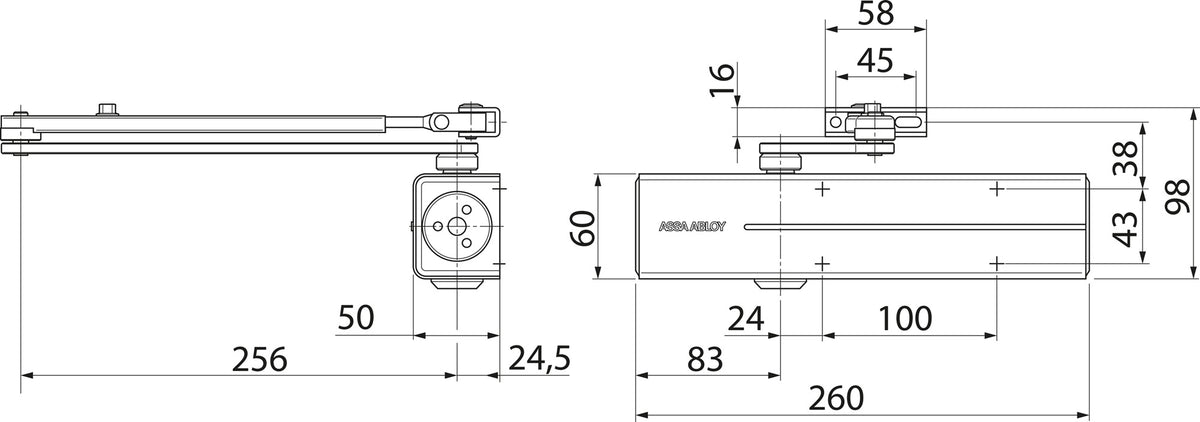 ASSA ABLOY Türschließer-Set DC 300 EN 3-6 mit Gleitschiene, silber