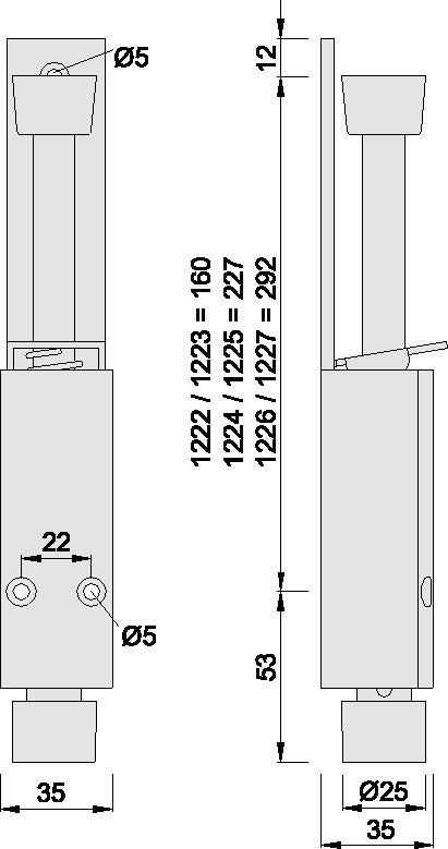 KWS Türfeststeller 1222.02 aus Aluminium, silberfarbig lackiert, 60 mm Hubhöhe, Türmontage