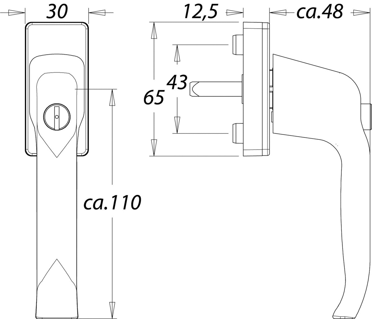 EDI Fenstergriff 1003/2035 Aluminium 35 mm abschließbar – mit Druckzylinder und Rasterung