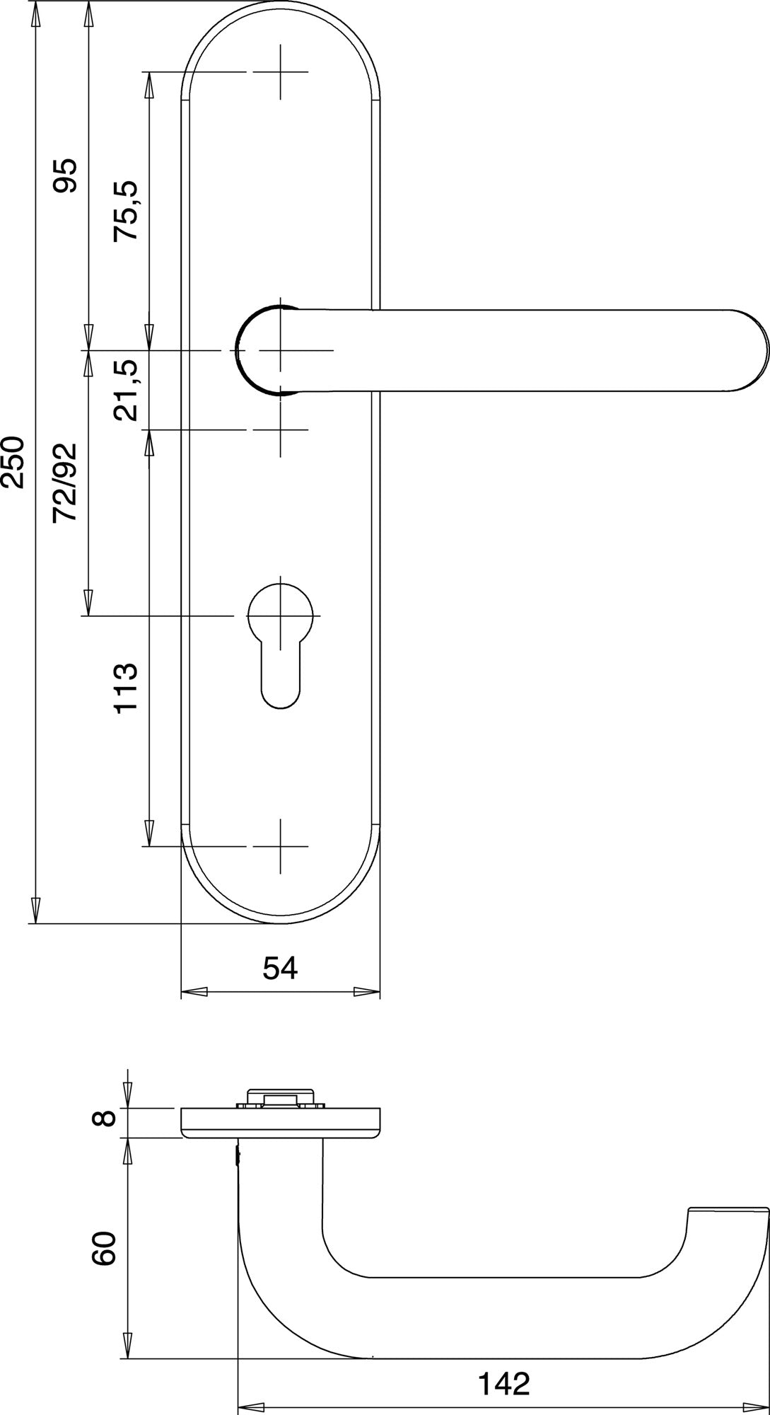 EDI Schutzgarnitur Logo 8755/7203 Alu F1, 72 mm, für Türstärke 35-45 mm, ES1, DIN links/rechts