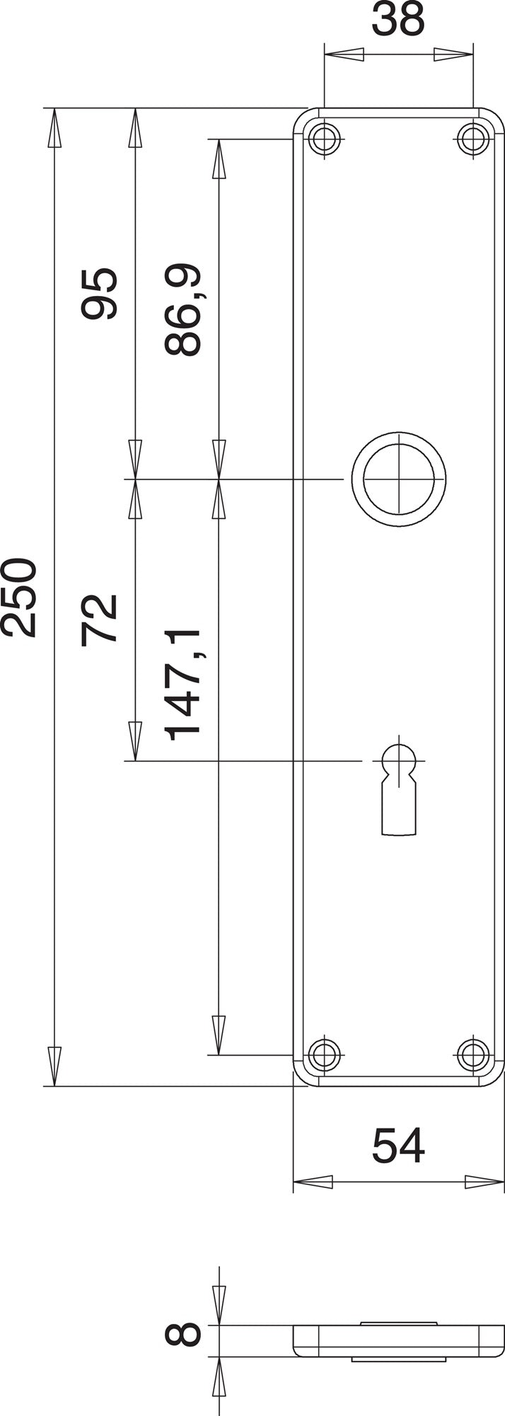 EDI Renovierschild 220 Z Edelstahl F00 BB, Entfernung 72 mm, 2er-Pack