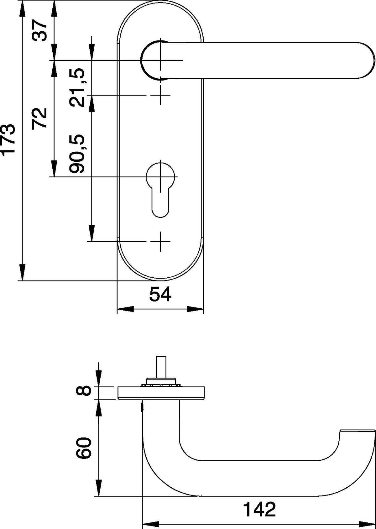 EDI Feuerschutzgarnitur Targa/K FS 103/103 Edelstahl PZ DIN L/R für Türstärke 40-65 mm