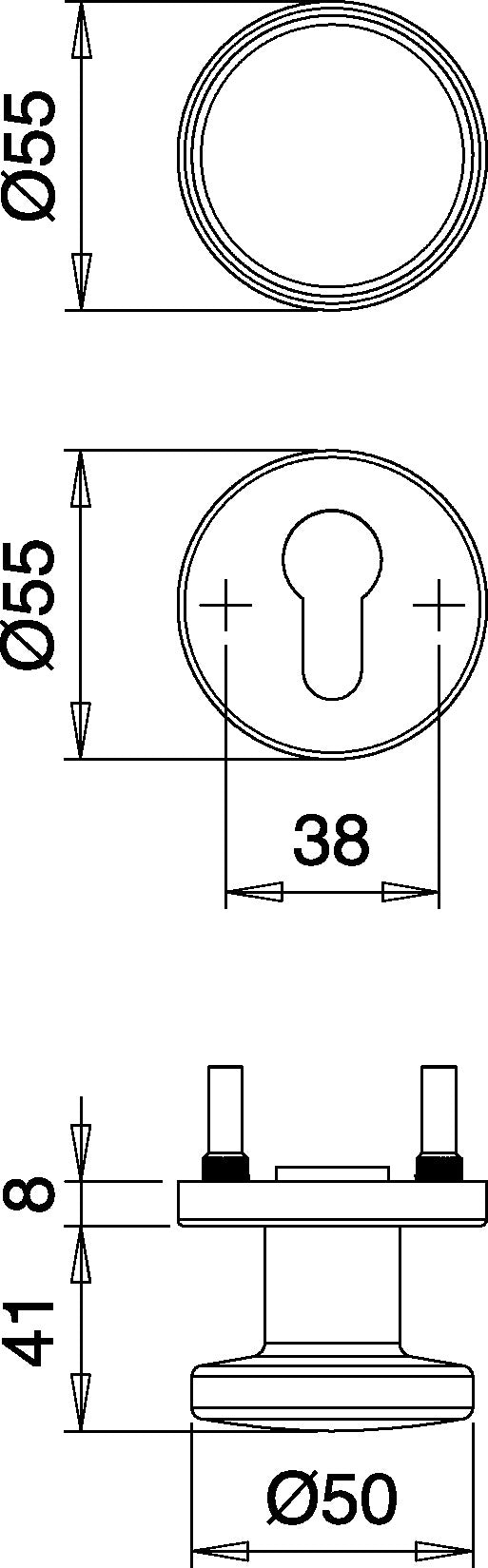 EDI Feuerschutzgarnitur Riva FS 103/103 Alu F1 für Türstärke 40-65 mm PZ rund DIN L/R