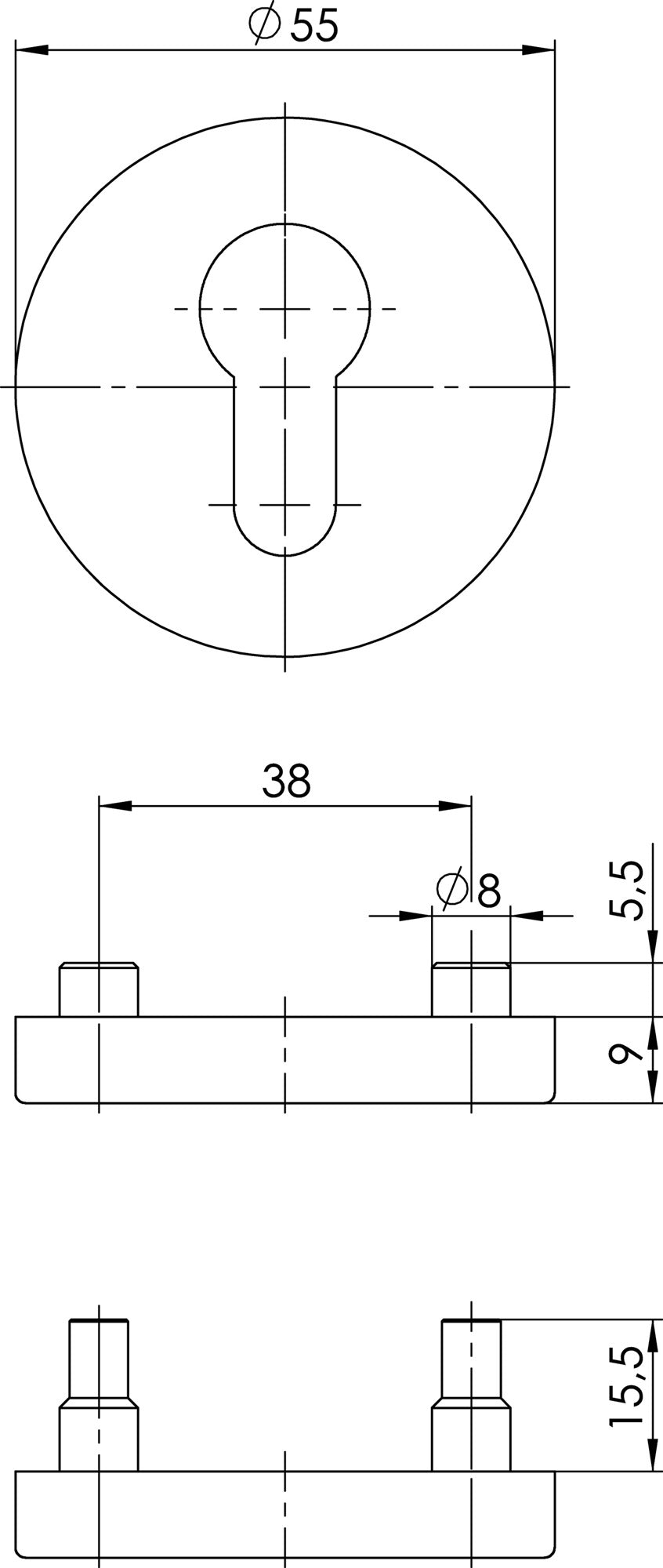 OGRO Schlüsselrosette 6612 PZ Aluminium F1 rund 9 mm verdeckte Verschraubung