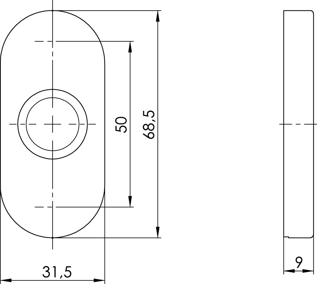 OGRO Drückerrosette 6621 oval Edelstahl Satino 9 mm – verdeckte Verschraubung