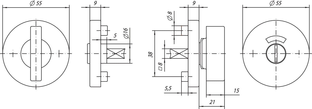 OGRO Schlüsselrosette 6612 PZ Aluminium F1 rund 9 mm verdeckte Verschraubung