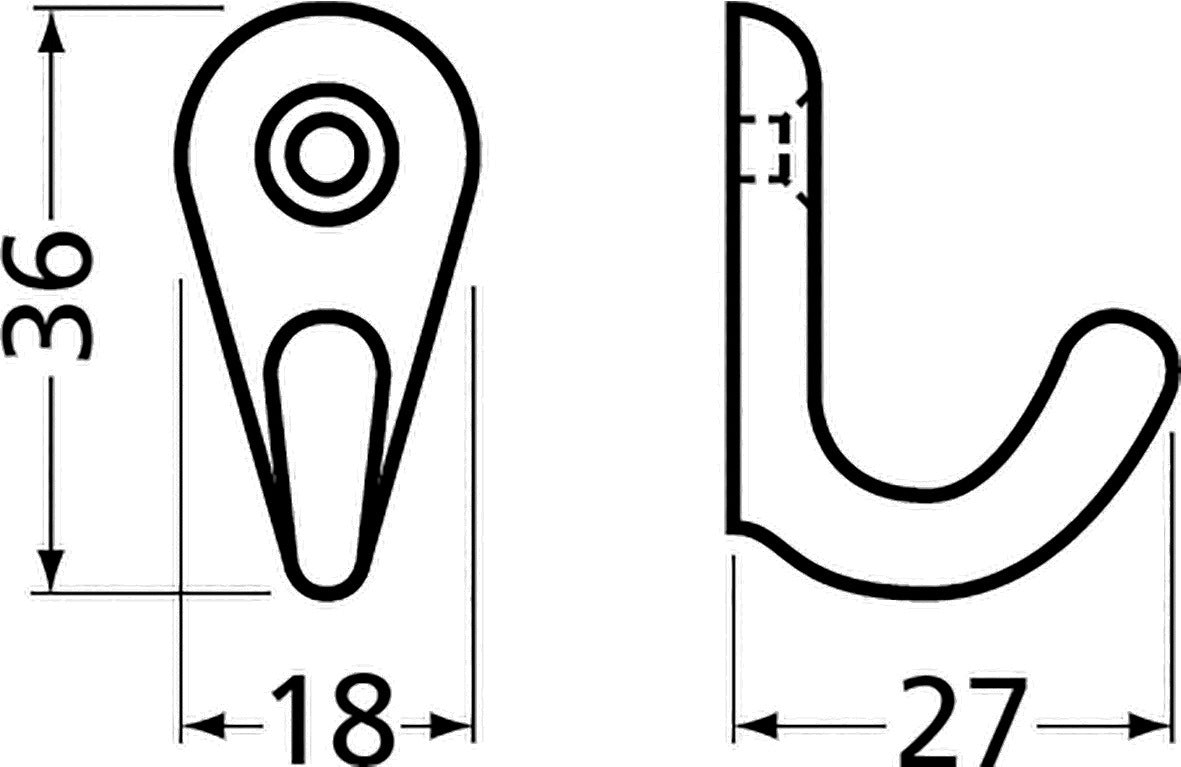 HERMETA Handtuchhaken 0557 – 1 Haken, Höhe 36 mm, Ausladung 27 mm, Aluminium poliert