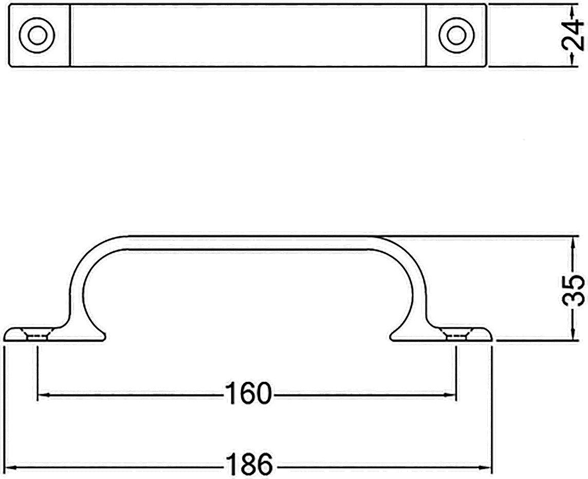 HERMETA Handgriff Aluminium 112 mm – eloxiert, 2 Schraublöcher, C2C-zertifiziert