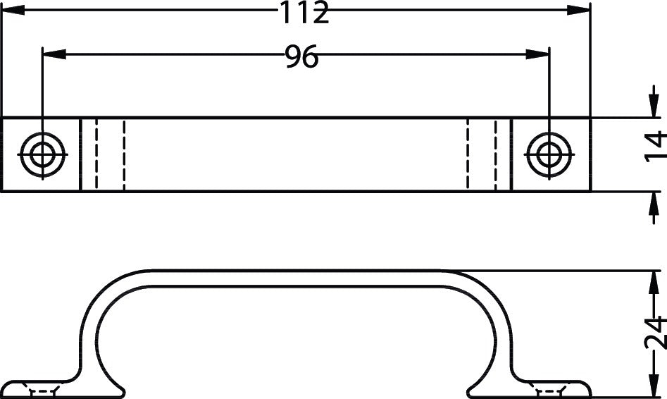 HERMETA Handgriff Aluminium 112 mm – eloxiert, 2 Schraublöcher, C2C-zertifiziert