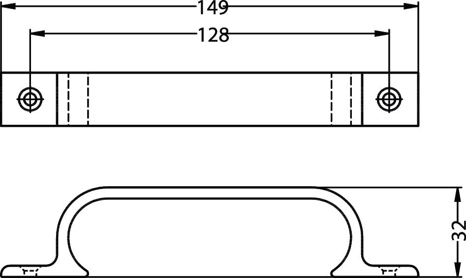 HERMETA Handgriff Aluminium 112 mm – eloxiert, 2 Schraublöcher, C2C-zertifiziert