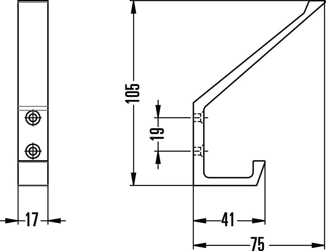 HERMETA Huthaken 0138 einfach Aluminium silberfarbig eloxiert Ausladung 76 mm Höhe 105 mm
