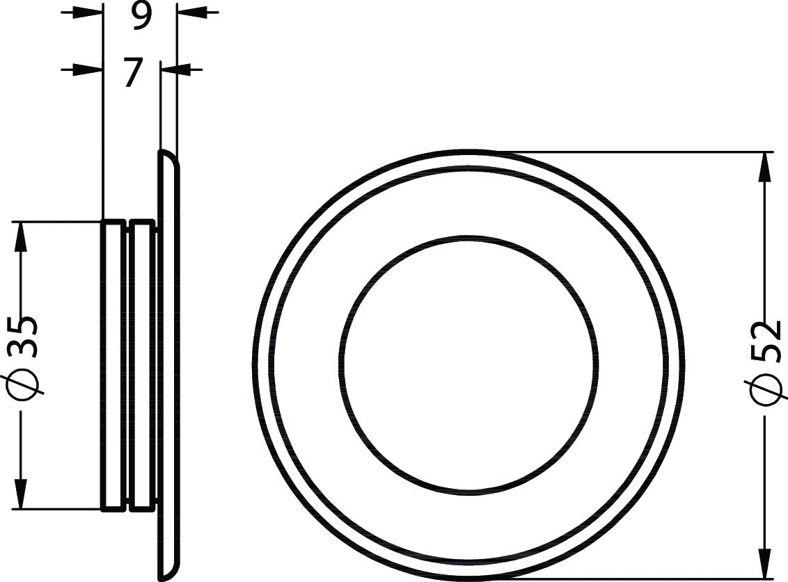 HERMETA Muschelgriff Aluminium silberfarbig eloxiert rund Ø 52 mm Einlass-Ø 35 mm