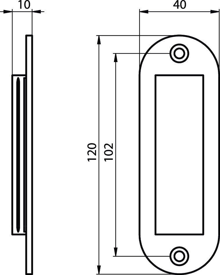 HERMETA Schiebetürmuschel Aluminium silberfarbig eloxiert 2 x Ø 5 mm Länge 120 mm Breite 40 mm