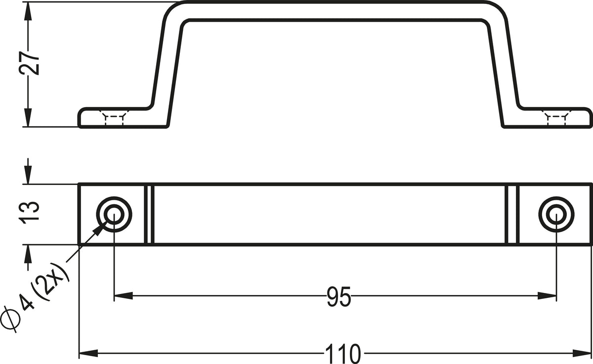 HERMETA Handgriff Aluminium silberfarbig eloxiert 110 mm – 2 Löcher, C2C-zertifiziert