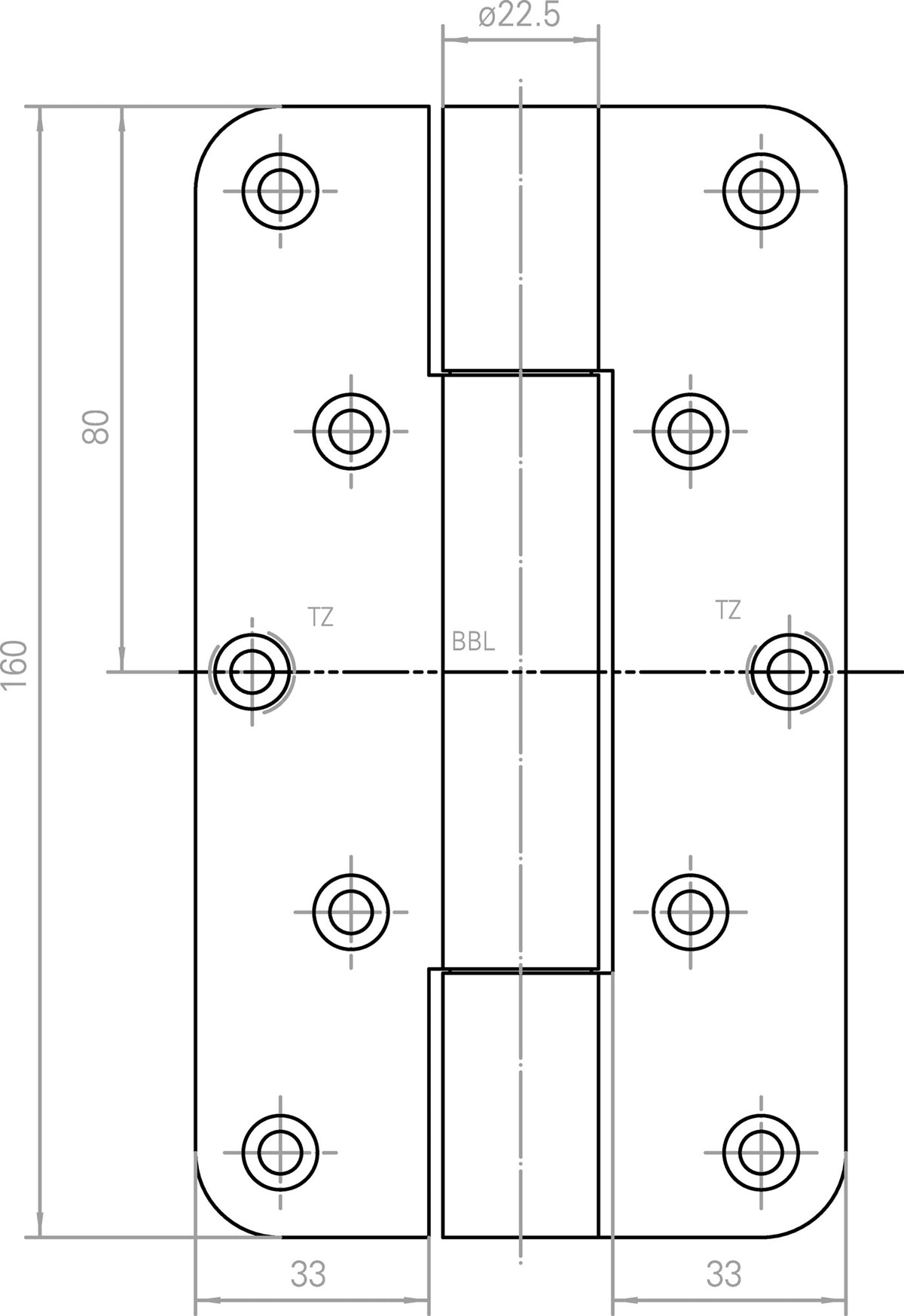 SIMONSWERK Objektband VARIANT VN 2929/160 – 160 kg, 22,5 mm, DIN L/R, Stahl