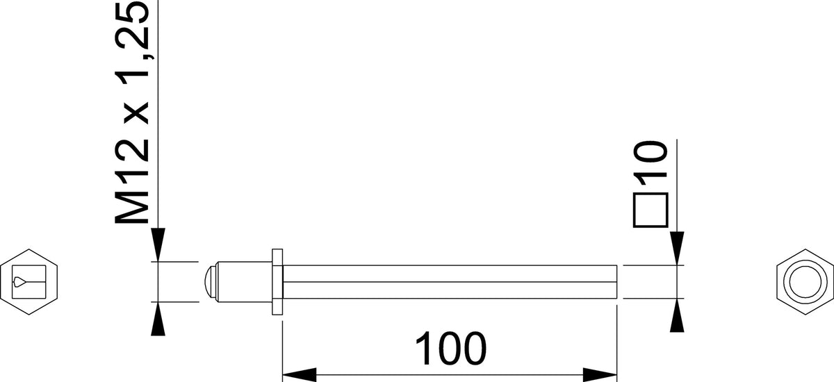 HOPPE VK FDW-Profilstift 4-KT 8x80 mm Eisen verzinkt geteilt M12x1,25 – Vierkantstift für Knopfschilder