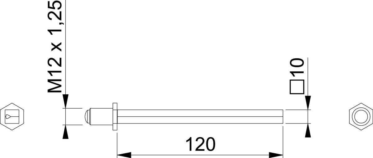 HOPPE VK FDW-Profilstift 4-KT 8x80 mm Eisen verzinkt geteilt M12x1,25 – Vierkantstift für Knopfschilder