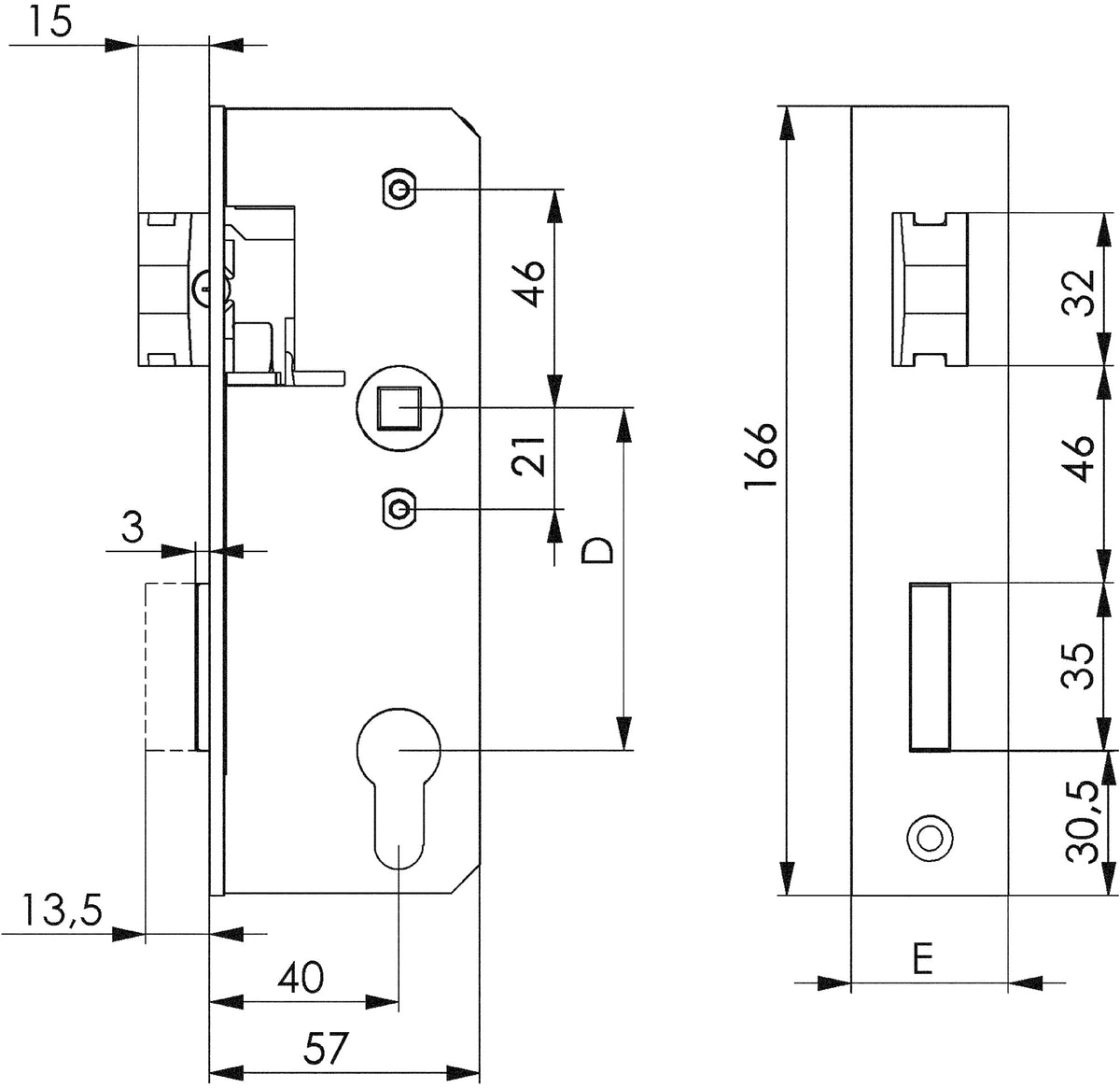 AMF Schloss 143U DIN L/R PZW Dornmaß 40 mm verzinkt für Schiebtor-Schlosskasten 141U