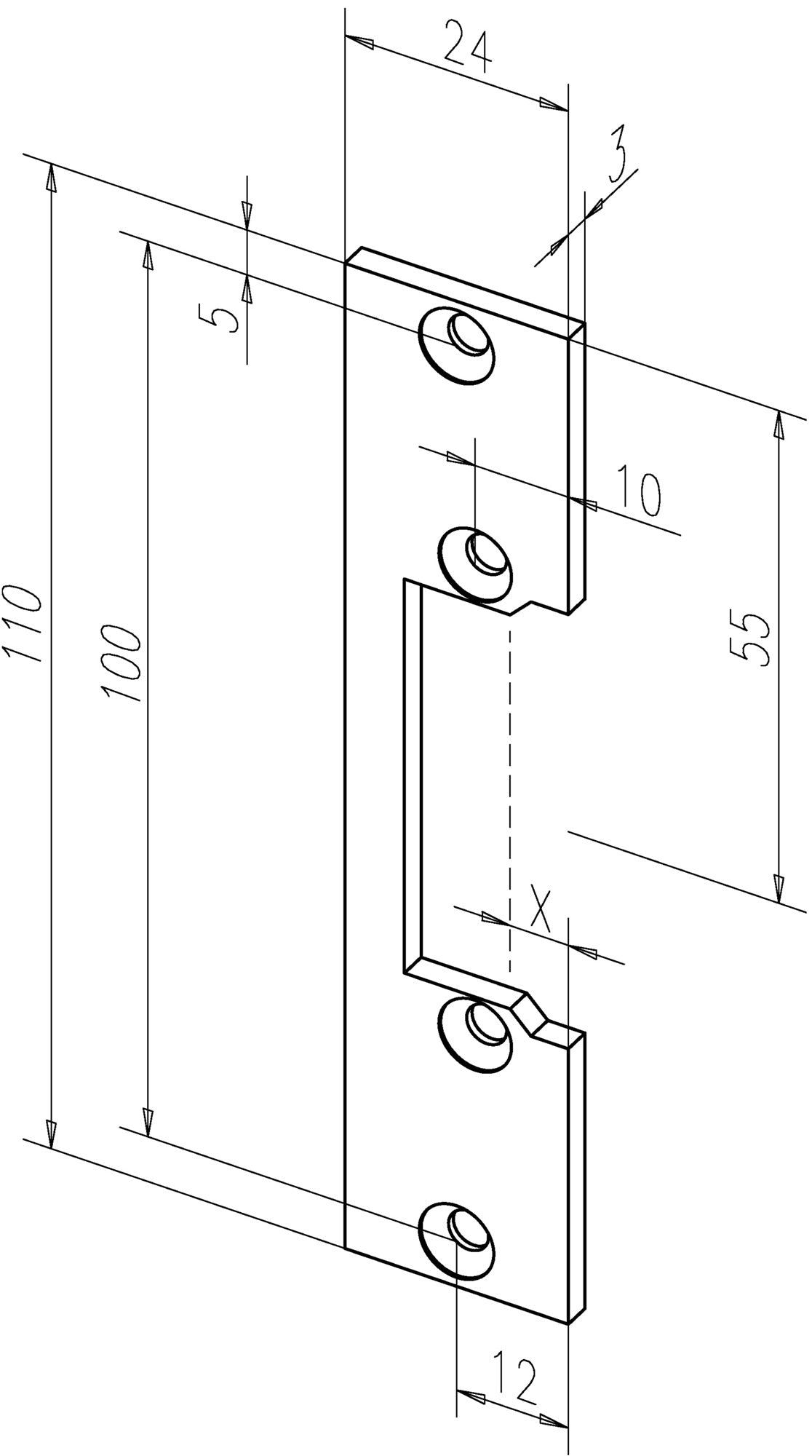 Flachschließblech 106 von ASSA ABLOY – Edelstahl, 24 x 110 mm, DIN L/R