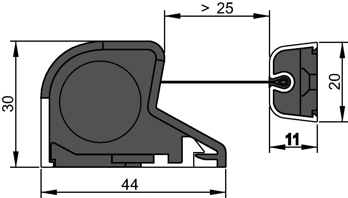 ATHMER Fingerschutz Rollo NR-30, 1925 mm, silberfarben eloxiert, Schutzrollo schwarz, Bandgegenseite