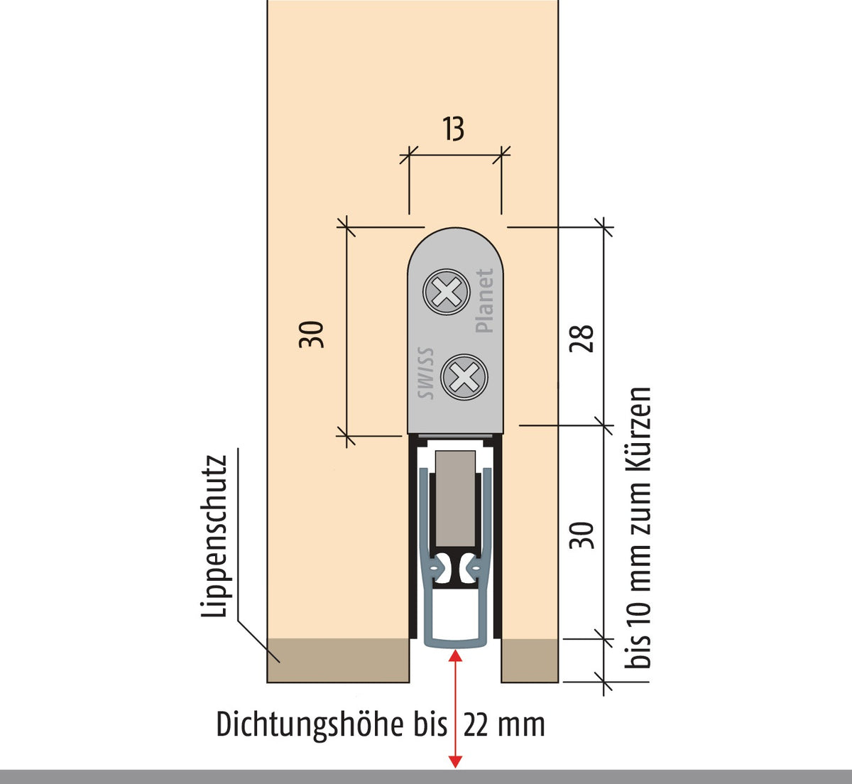 Türdichtung HS 1-seitig 835 mm Aluminium silberfarben eloxiert für Holztüren PLANET