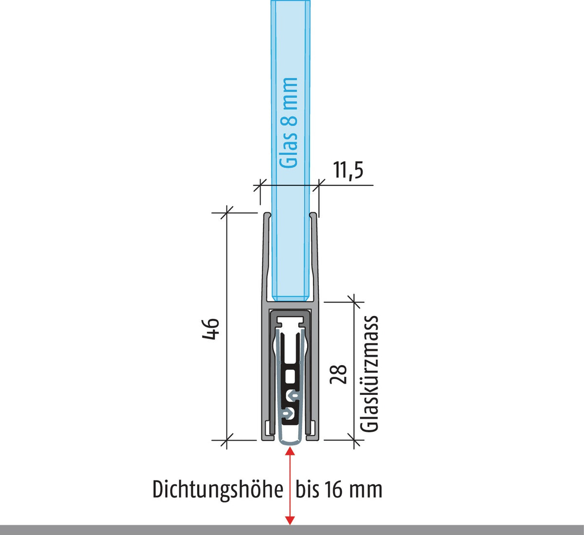 PLANET Türdichtung KG-F8 schmal 709 mm Aluminium silberfarben eloxiert für Glastüren