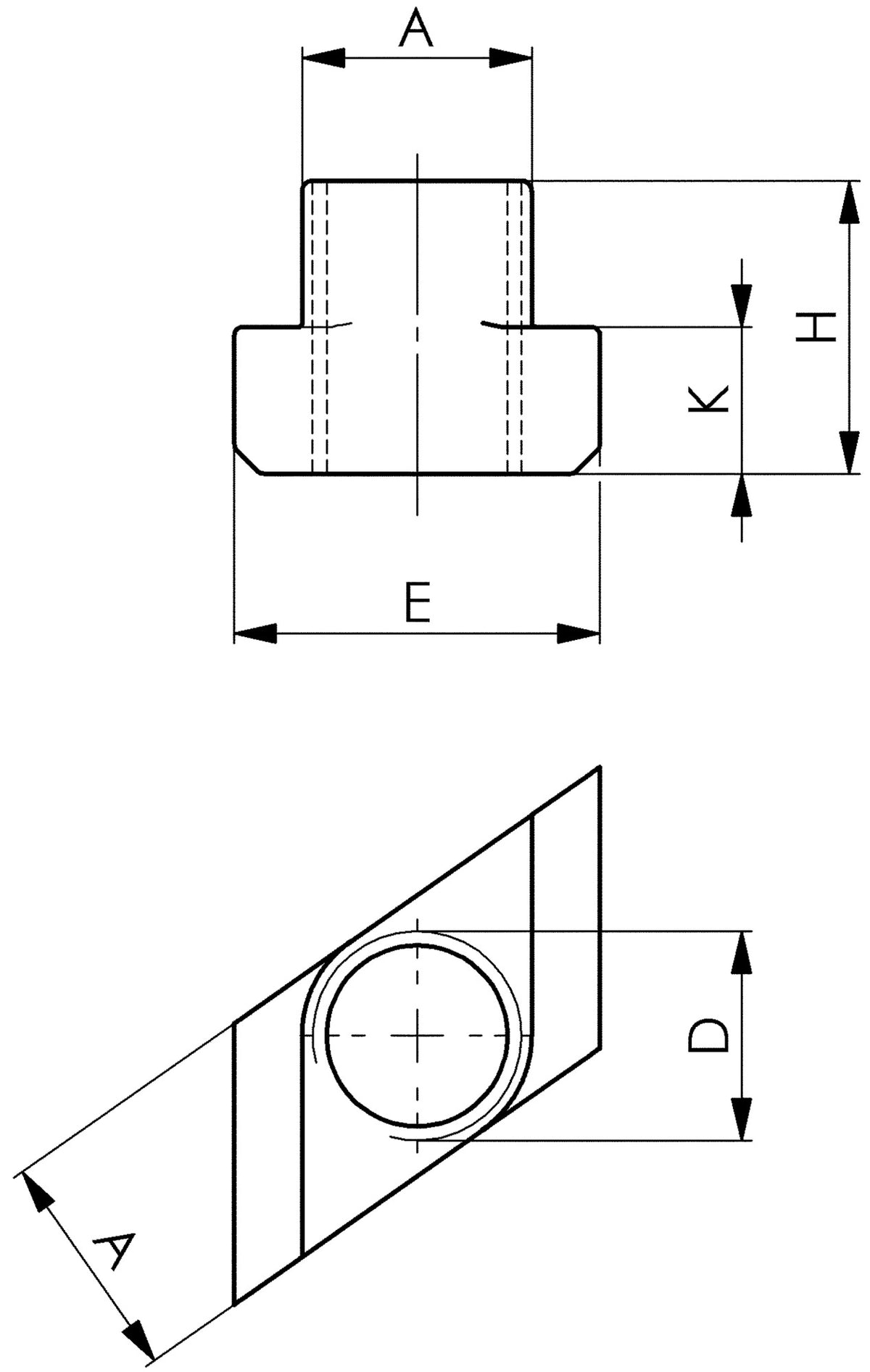 AMF T-Nutenstein Nr. 510 rhombisch für T-Nut 10 mm mit Gewinde M8, vergütet