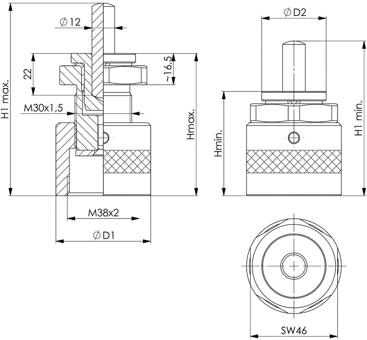 AMF Höhenrichtschraubbock Nr. 6415 Gr. 75 – Präzise Höhenverstellung mit Feingewinde M30x1,5