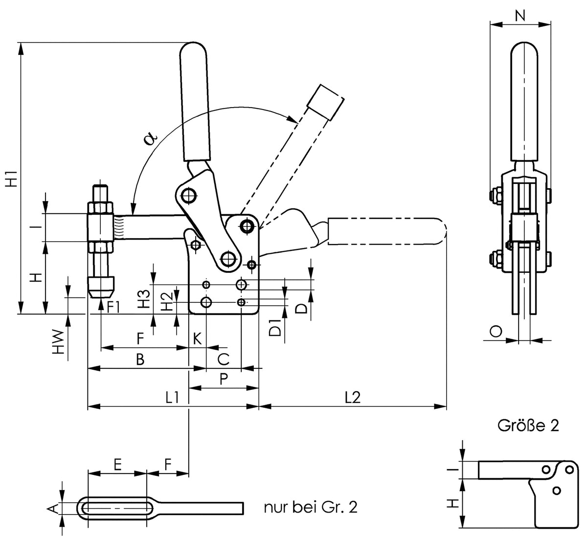 AMF Senkrechtspanner Nr.6812P Gr.2 – Schwerer Senkrechtspanner mit senkrechtem Fuß