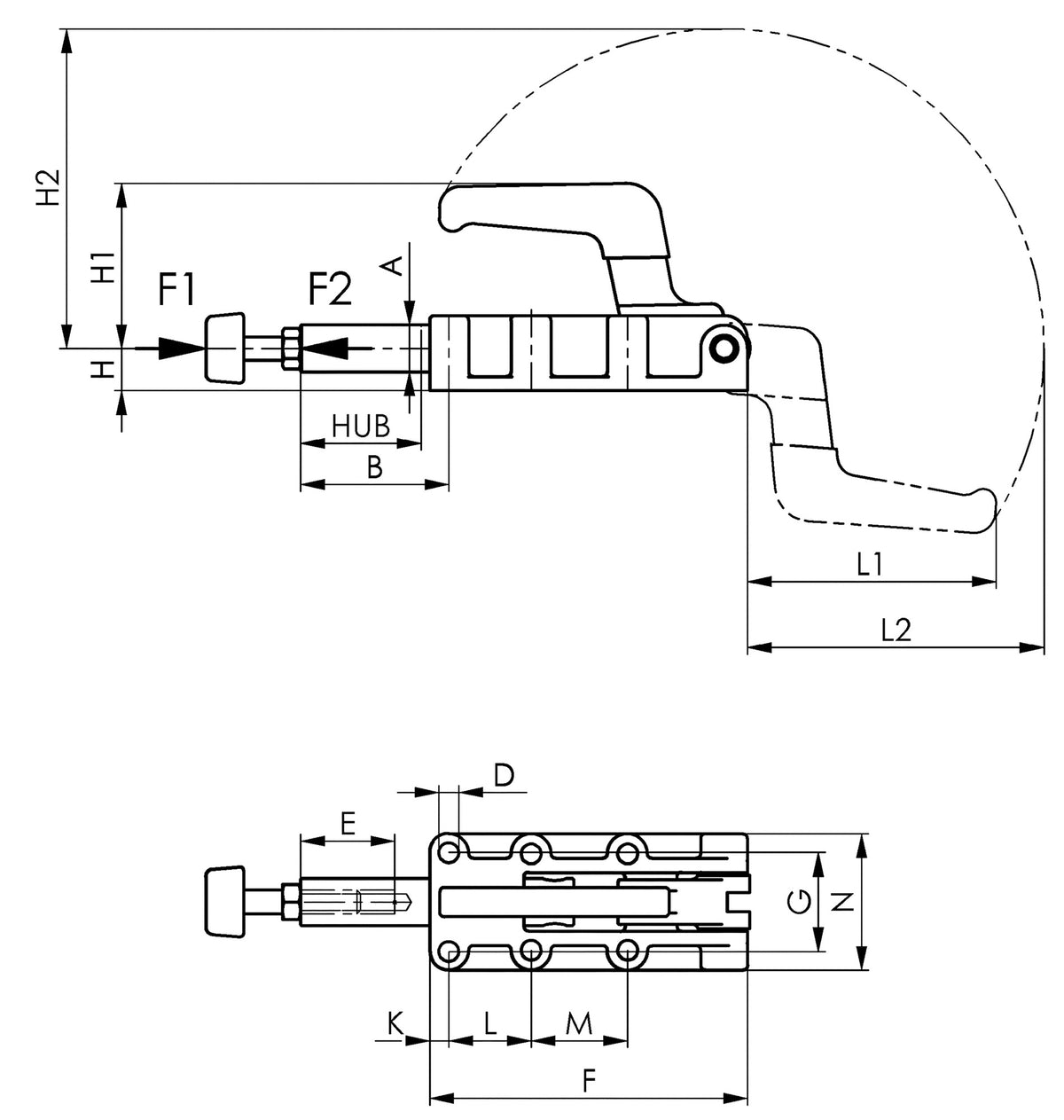 AMF Schubstangenspanner Nr. 6842PK Gr. 4 – Schwerer Druck- und Zugspanner mit massivem Handhebel
