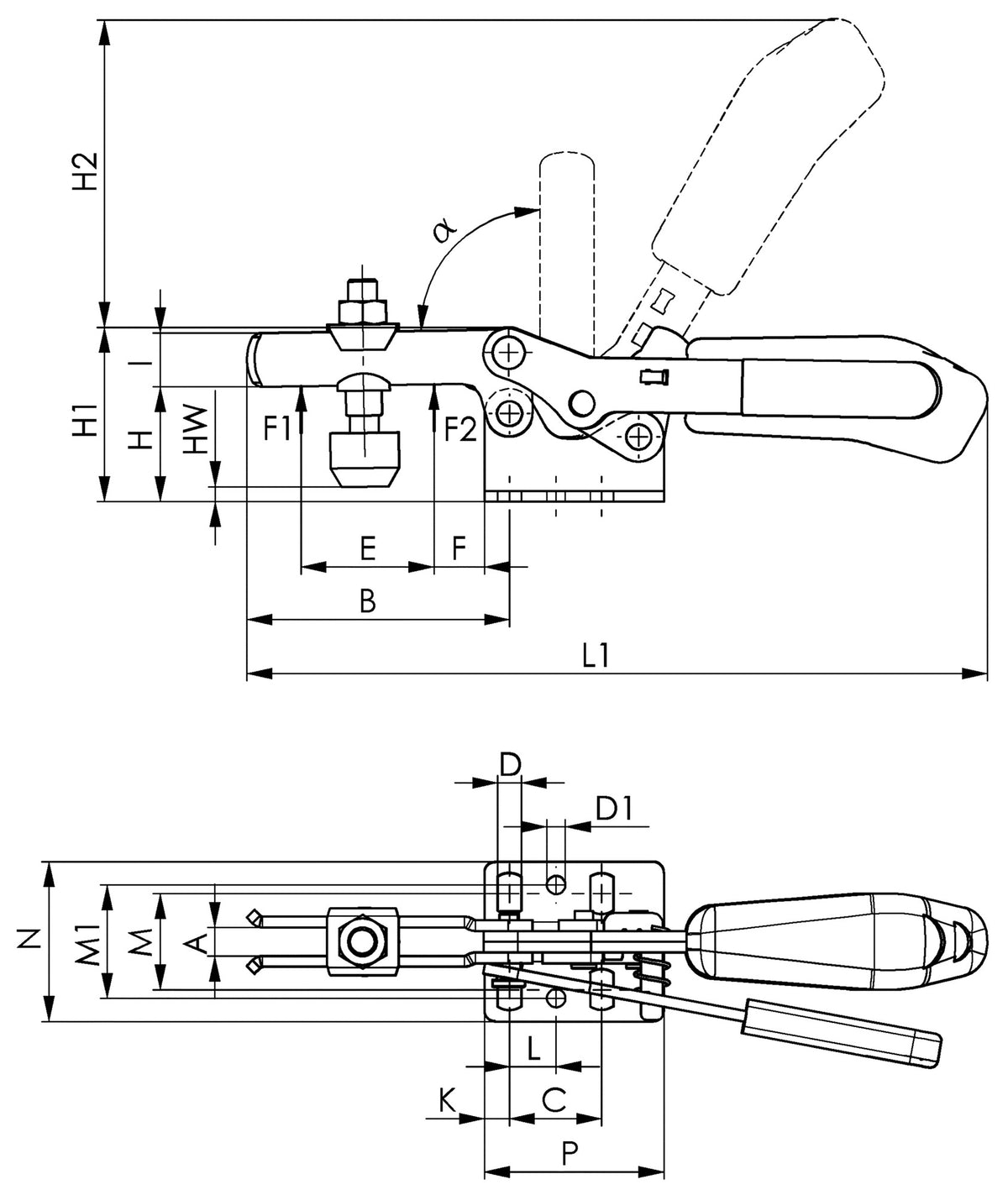 AMF Waagrechtspanner Nr. 6830S Gr.3 mit Sicherheitsverriegelung und waagrechtem Fuß