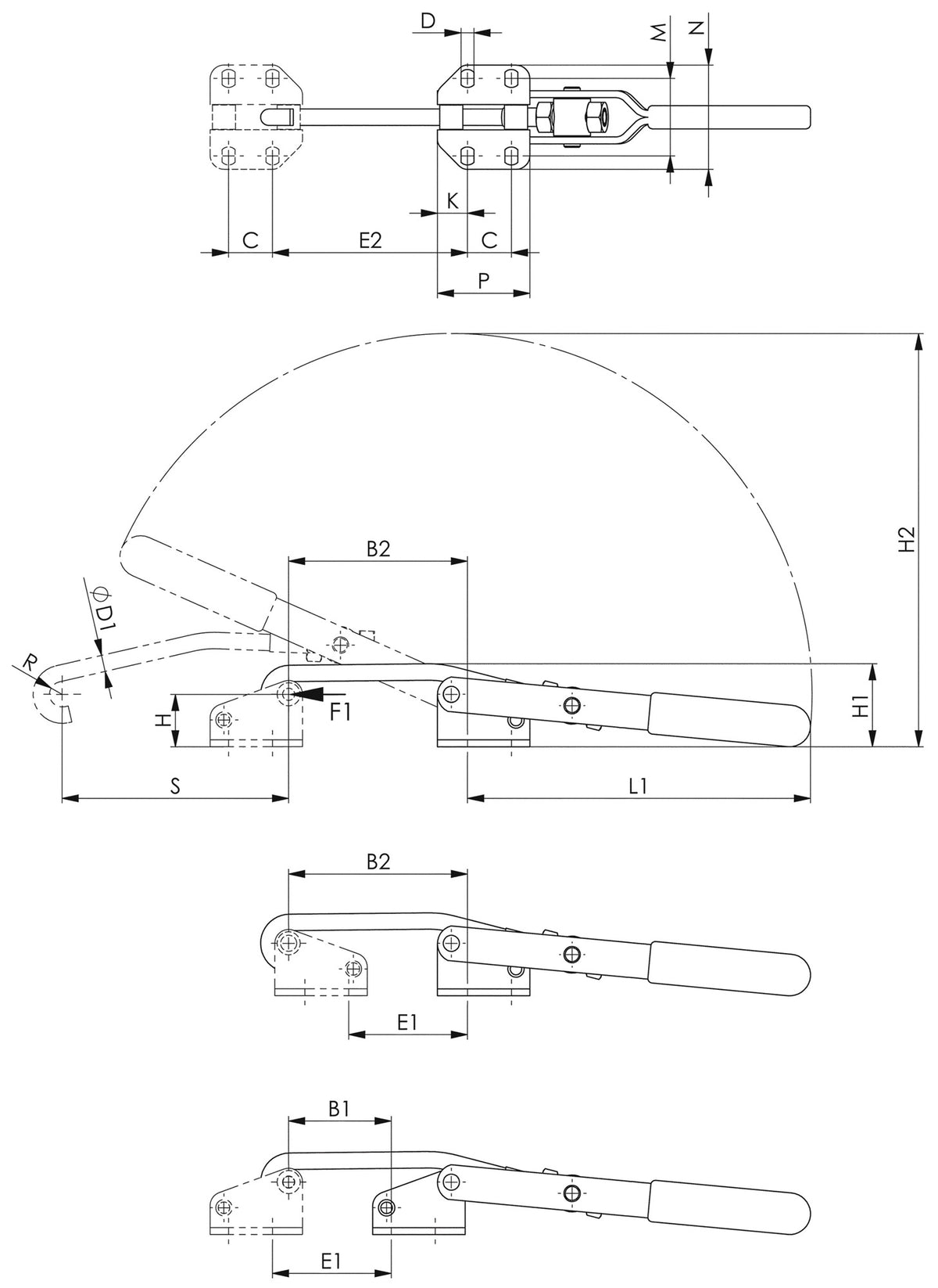 AMF Verschlussspanner Nr. 6847 Gr. 1 horizontal – verzinkt, 2 kN Zugkraft, Schnellspanner