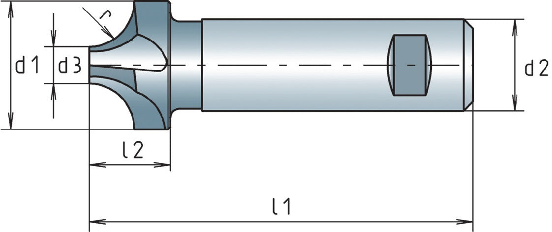 MAYKESTAG Viertelkreisprofilfräser DIN 6518B Typ N R1mm D8mm HSS-Co Weldon