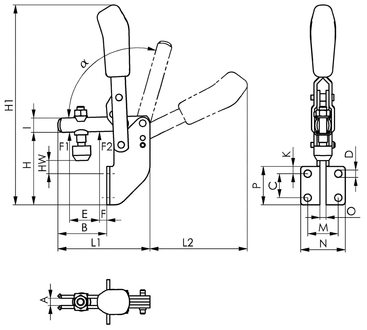 AMF Senkrechtspanner Nr. 6803 Gr. 4 mit Winkelfuß – Haltekraft 3 kN, Spannweite 54 mm