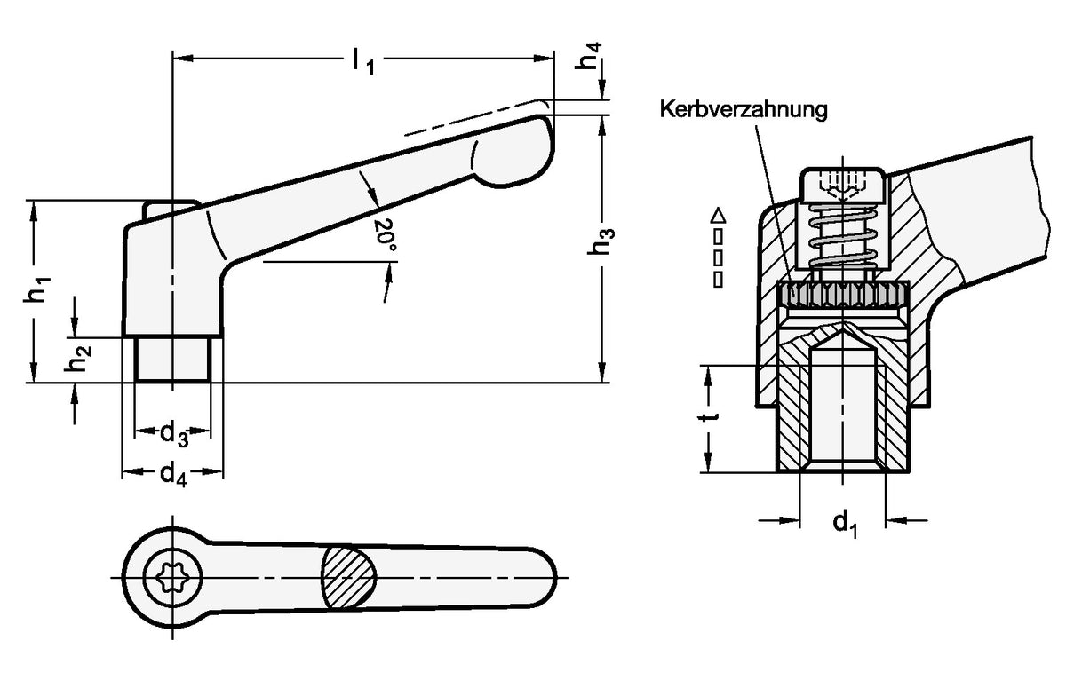 Verstellbarer Klemmhebel GN 300.1 M16 von GANTER – Edelstahl Gewindeeinsatz, Zink-Druckguss Griff