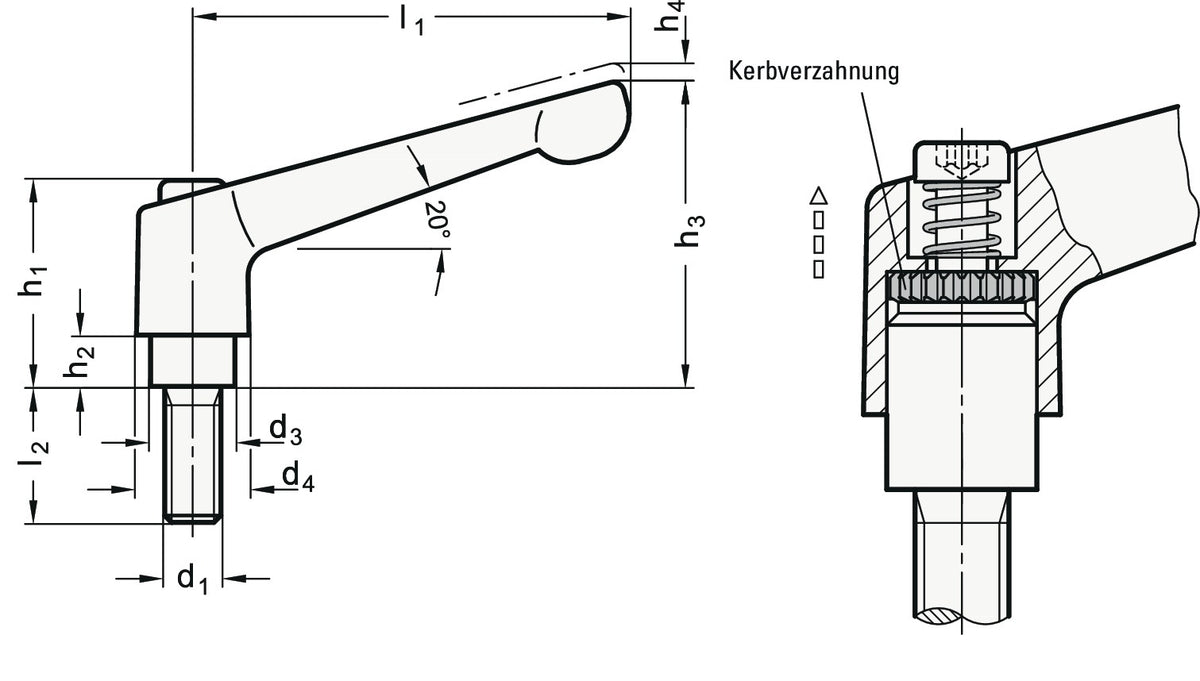 Verstellbarer Klemmhebel GN 300 von GANTER – M 12 mm Außengewinde, 108 mm