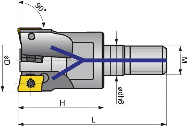 PROMAT Einschraubfräser 16 mm vernickelt mit Innenkühlung für APKT-10 Wendeschneidplatten
