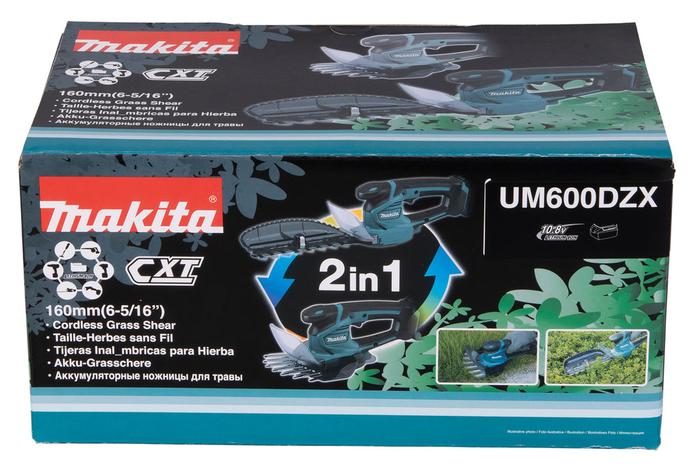 Makita Akku-Gras-/Strauchschere – handlich, rostfreies Scherblatt & 2-in-1-Funktion - UM600DZX