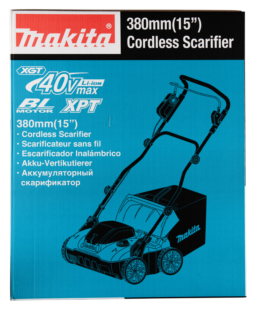 Makita Akku-Vertikutierer – 38 cm Arbeitsbreite, 50L Fangkorb & 2 Akku-Steckplätze - UV001GZ
