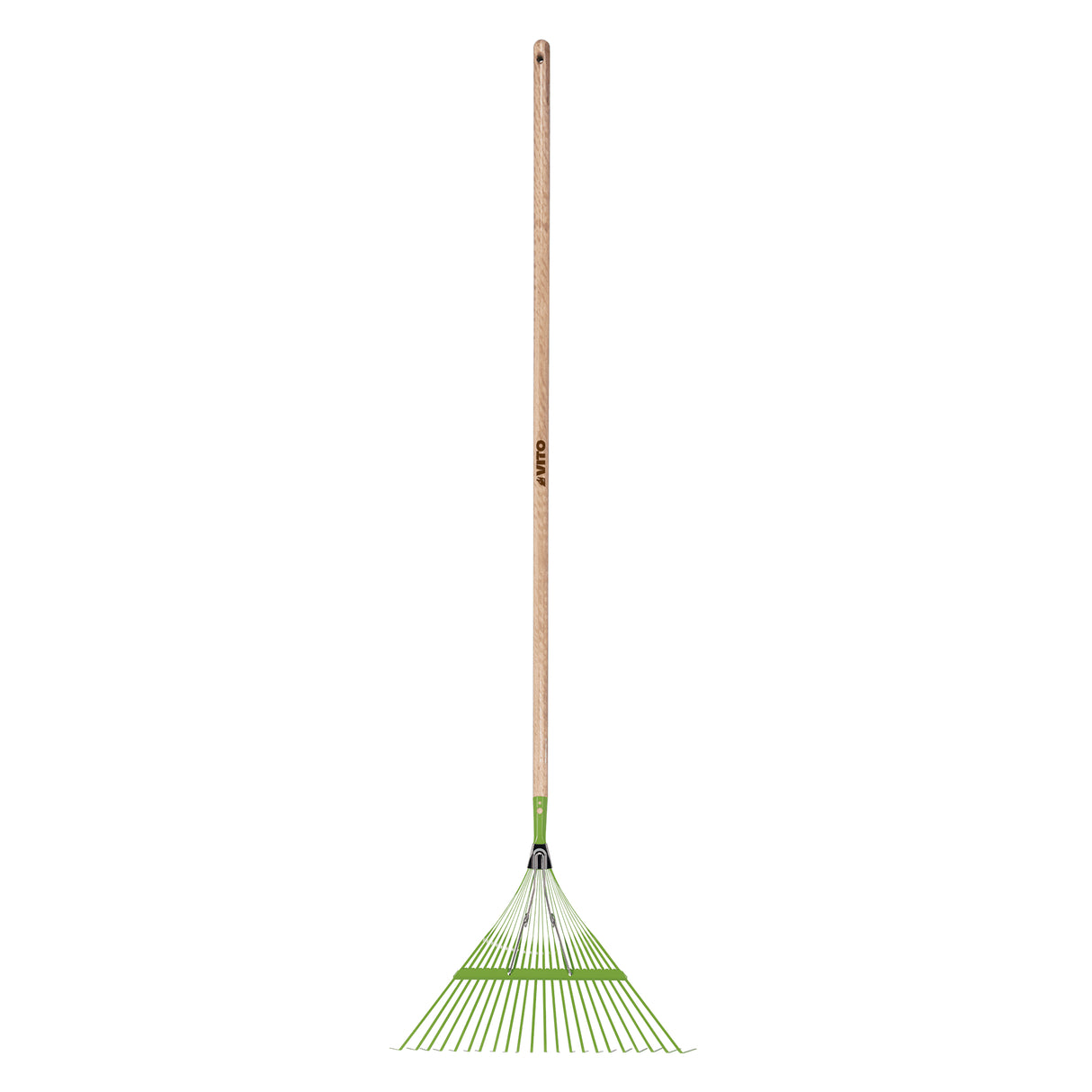 VITO Laubrechen Metall - Laubbesen mit Stiel - Rasenharke 45 cm, 22 Flachzinken